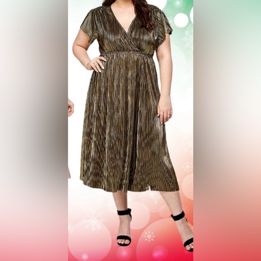 Chic Metallic black & gold midi Dress - V-Neck Wrap